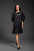 Load image into Gallery viewer, Black Cotton Dress With Neon Metallic Detailing