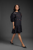 Load image into Gallery viewer, Black Cotton Dress With Neon Metallic Detailing