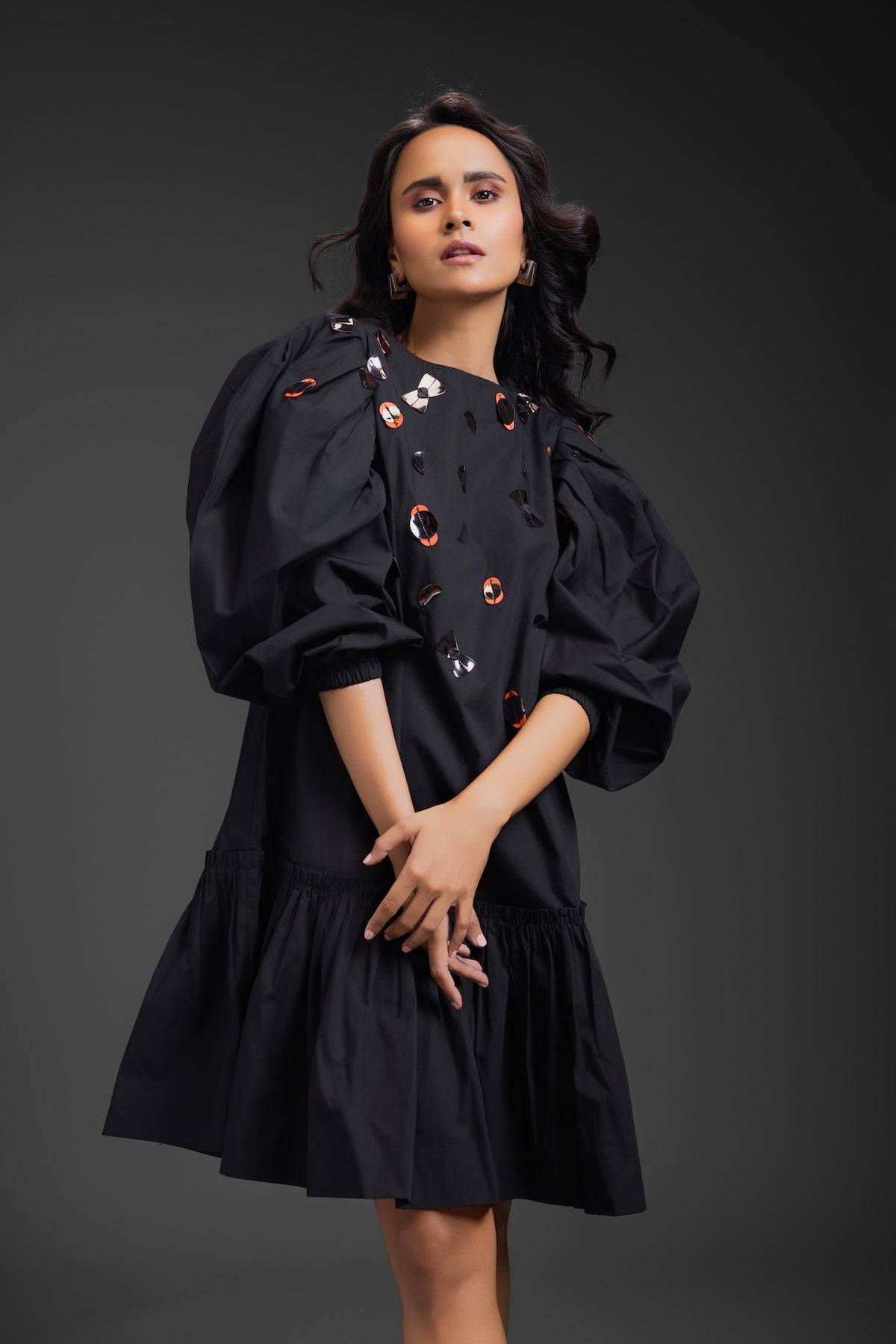 Buy Black Cotton Dress Neon Metallic Online