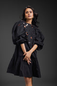 Load image into Gallery viewer, Black Cotton Dress With Neon Metallic Detailing