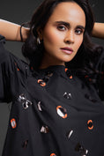 Load image into Gallery viewer, Black Cotton Dress With Neon Metallic Detailing