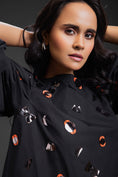 Load image into Gallery viewer, Black Cotton Dress With Neon Metallic Detailing
