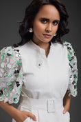 Load image into Gallery viewer, White Playsuit With Neon Metallic Sleeve Detail And Belt
