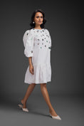 Load image into Gallery viewer, White Cotton Dress With Neon Metallic Detailing