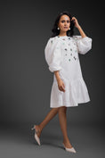 Load image into Gallery viewer, White Cotton Dress With Neon Metallic Detailing