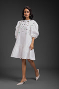 Load image into Gallery viewer, White Cotton Dress With Neon Metallic Detailing