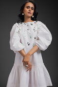 Load image into Gallery viewer, White Cotton Dress With Neon Metallic Detailing