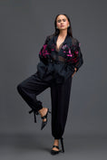 Load image into Gallery viewer, Black Sheer Pink Floral Blouse and Tapered Pants Set