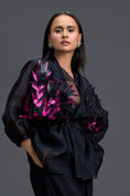 Load image into Gallery viewer, Black Sheer Pink Floral Blouse and Tapered Pants Set