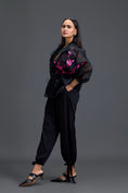 Load image into Gallery viewer, Black Sheer Pink Floral Blouse and Tapered Pants Set