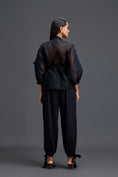 Load image into Gallery viewer, Black Sheer Pink Floral Blouse and Tapered Pants Set