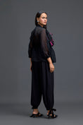 Load image into Gallery viewer, Black Sheer Pink Floral Blouse and Tapered Pants Set