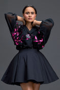 Load image into Gallery viewer, Black Sheer Pink Floral Blouse and Skirt Set