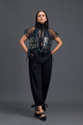 Load image into Gallery viewer, Black Sheer Structured Top and White Tapered Pants Set