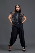 Load image into Gallery viewer, Black Sheer Structured Top and White Tapered Pants Set