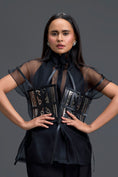 Load image into Gallery viewer, Black Sheer Structured Top and White Tapered Pants Set