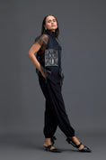 Load image into Gallery viewer, Black Sheer Structured Top and White Tapered Pants Set