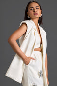 Load image into Gallery viewer, White Blazer Shorts and Floral Organza Pants Set