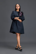 Load image into Gallery viewer, Black Feather Crystal Shoulder Detail Dress