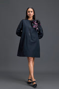 Load image into Gallery viewer, Black Feather Crystal Shoulder Detail Dress