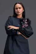 Load image into Gallery viewer, Black Feather Crystal Shoulder Detail Dress