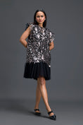 Load image into Gallery viewer, Black Tulle Dress with Metallic Floral Appliqué