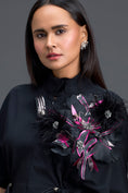 Load image into Gallery viewer, Black Feather Crystal Shoulder Playsuit