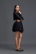 Load image into Gallery viewer, Black Leaf Mesh Top and Bubble Mini Skirt Set