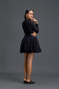 Load image into Gallery viewer, Black Leaf Mesh Top and Bubble Mini Skirt Set