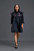 Load image into Gallery viewer, Black A-Line Dress with Feather Crystal Collar