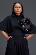 Load image into Gallery viewer, Black Feather Crystal Shoulder Jumpsuit