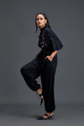 Load image into Gallery viewer, Black Feather Crystal Shoulder Jumpsuit