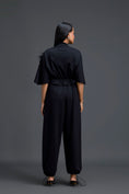 Load image into Gallery viewer, Black Feather Crystal Shoulder Jumpsuit