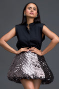 Load image into Gallery viewer, Black Top and Metallic Quilted Bubble Skirt Set