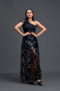 Load image into Gallery viewer, Black One-Shoulder Leaf Embroidered Sheer Skirt Set