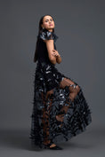 Load image into Gallery viewer, Black One-Shoulder Leaf Embroidered Sheer Skirt Set