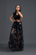 Load image into Gallery viewer, Black One-Shoulder Leaf Embroidered Sheer Skirt Set