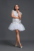 Load image into Gallery viewer, White Tulle Dress with Silver Floral Appliqué
