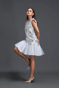 Load image into Gallery viewer, White Tulle Dress with Silver Floral Appliqué