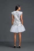 Load image into Gallery viewer, White Tulle Dress with Silver Floral Appliqué