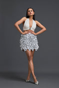 Load image into Gallery viewer, White Halter Crop Top and Silver Floral Mini Skirt
