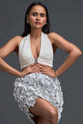 Load image into Gallery viewer, White Halter Crop Top and Silver Floral Mini Skirt