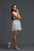 Load image into Gallery viewer, White Halter Crop Top and Silver Floral Mini Skirt