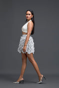 Load image into Gallery viewer, White Halter Crop Top and Silver Floral Mini Skirt