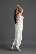 Load image into Gallery viewer, White Sheer Floral Top and Tapered Pants Set