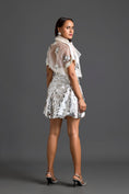 Load image into Gallery viewer, White Sheer Floral Top and Silver Cutout Shorts Set