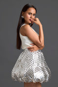 Load image into Gallery viewer, White V-Neck Top and Silver Quilted Bubble Skirt Set