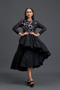 Load image into Gallery viewer, Black Sheer Metallic Leaf Tiered Dress