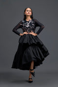 Load image into Gallery viewer, Black Sheer Metallic Leaf Tiered Dress