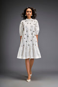 Load image into Gallery viewer, Dress With Puff Sleeves And Glossy Metallic Discs And A Ruffled Hemline